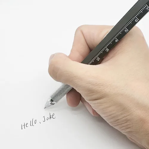 Miniatura 9 de DUNBONG Bolígrafo de metal multiherramienta 6 en 1, con destornillador, tinta negra, lápiz capacitivo, nivel y regla, 1 unidad (negro)