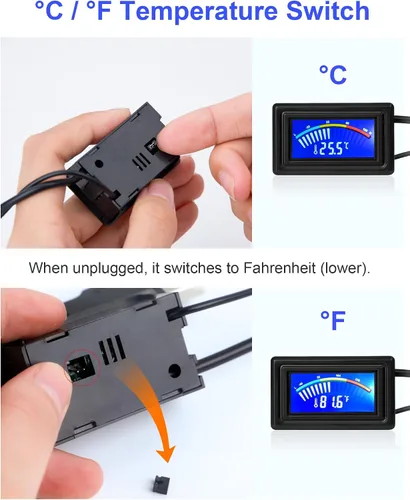 Miniatura 2 de Keynice. Sensor de temperatura termómetro. Fuente de poder, fahrenheit, grado y grados celsius. Pantalla lcd. Negra