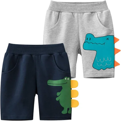 Azalquat Pantalones cortos de punto de verano para niños pequeños con bolsillo paquete de 2 pantalones cortos activos suaves para bebé