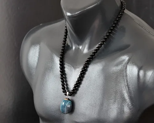 Miniatura 184 de Colgante de turmalina cruda natural, Collar de cuentas de ónix negro genuino, Collar de piedra negra, Collar de piedras preciosas, Cuentas de 0.315