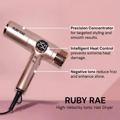 Miniatura 7 de RUBY RAE Secador de pelo Ionic de 2000 W, secador profesional de doble voltaje con difusor, diseño ligero, secado rápido, tecnología de bajo ruido
