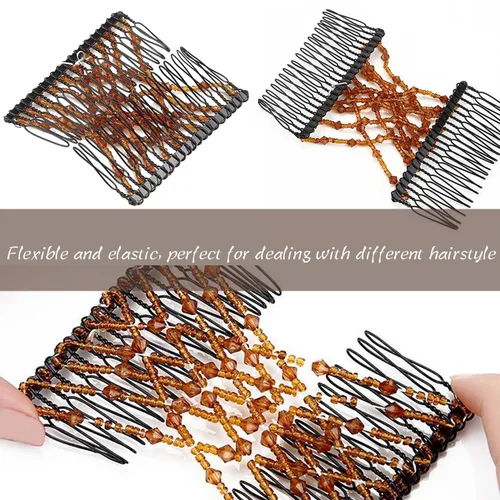 Miniatura 4 de 5 Piezas de peine mágico elástico para el cabello, peine doble elástico, pinzas para el cabello con cuentas elásticas para mujeres y niñas