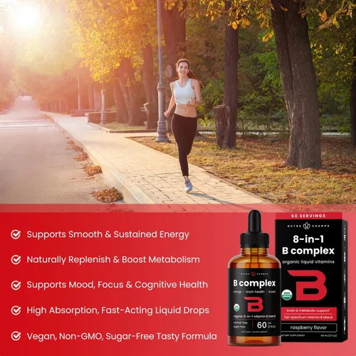 Miniatura 4 de Gotas líquidas orgánicas de complejo de vitamina B USDA Suplemento complejo de vitaminas B con gotas B1, B2, B3, B6, B7, B9 y metil B12
