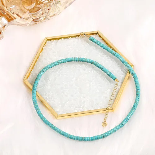 Miniatura 4 de Collar con colgante de perlas de oro y cuentas de turquesa, estilo bohemio, vintage, hecho a mano, azul turquesa para mujer