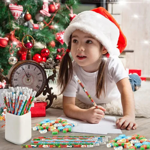 Miniatura 6 de 96 lápices de Navidad y borradores divertidos en 3D a granel para niños, bolsas de regalo de Navidad, regalos de 48 lápices y borradores