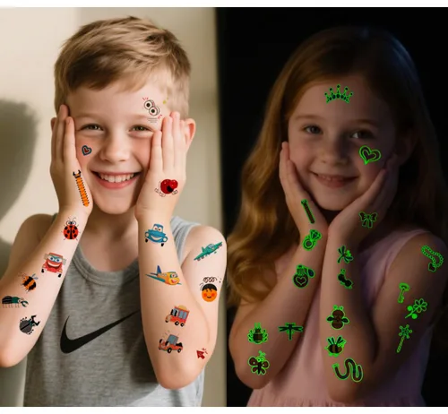 Miniatura 2 de Xmasir 210 Piezas Tatuajes Temporales para Niños, Estilos Mixtos Tatuajes que Brillan en la Oscuridad Pegatinas para Niños y Niñas Flor Mariposa