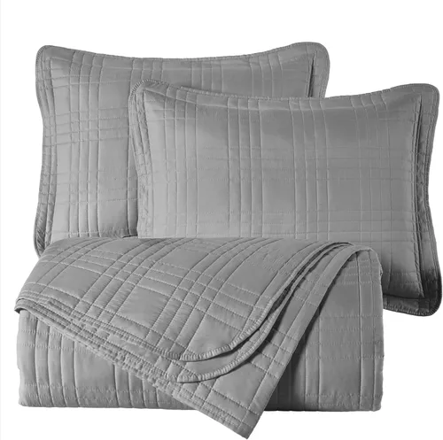 Miniatura 9 de Chezmoi Collection Kingston Juego de Colcha Tamaño King, 3 Piezas Gris Colcha Acolchada de Microfibra Ligera de Gran Tamaño Cubrecama (118"x106")