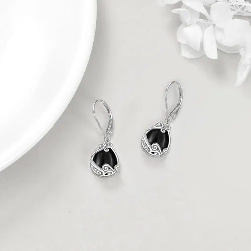 Miniatura 244 de Aretes colgantes con forma de lágrima de filigrana de piedra lunar de plata de ley 925 con cierre de palanca para mujer, regalos de joyería