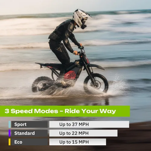 Miniatura 5 de Windone RS5 Electric Dirt Bike for Teens & Adults (13+), Up to 37 MPH, 45 Miles Range, 2200W Peak Motor, 14"/12" Off-Road Tires, Hydraulic Rojo