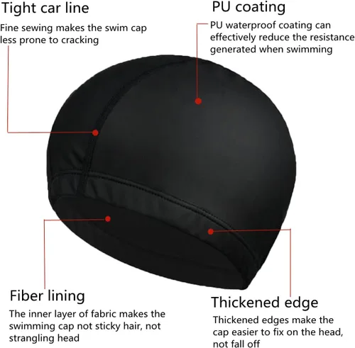 Miniatura 5 de 8 gorras de natación de tela impermeable de poliuretano, gorras de ducha para hombres y mujeres adultos, color aleatorio.