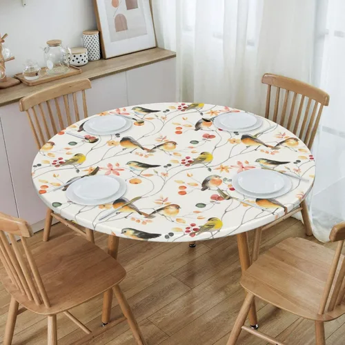 Miniatura 4 de WOAIDY Mantel ajustable redondo elástico, diseño de pájaro, tela de poliéster elástica para cocina, decoración de fiesta de comedor, funda de mesa 4