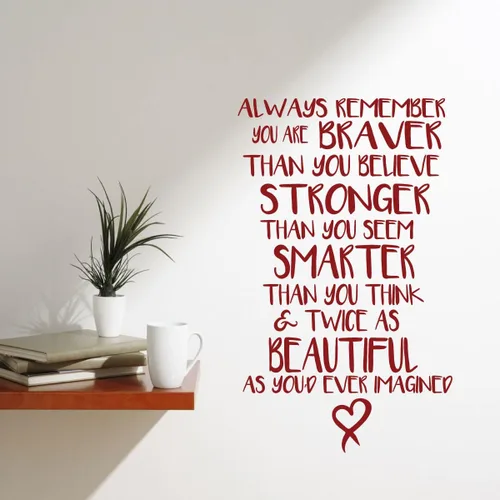 Miniatura 2 de Adhesivo de pared inspirador con cita de vinilo Always Remember You are Braver, Stronger, Smarter Adhesivo decorativo para dormitorio de mujeres