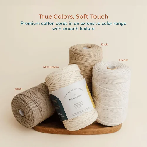 Miniatura 6 de Nook Theory - Cuerda de macramé de 3 mm, 220 yardas de cuerda de algodón, hilo de 4 mm y 5 mm, cuerda para manualidades, perfecta para colgantes