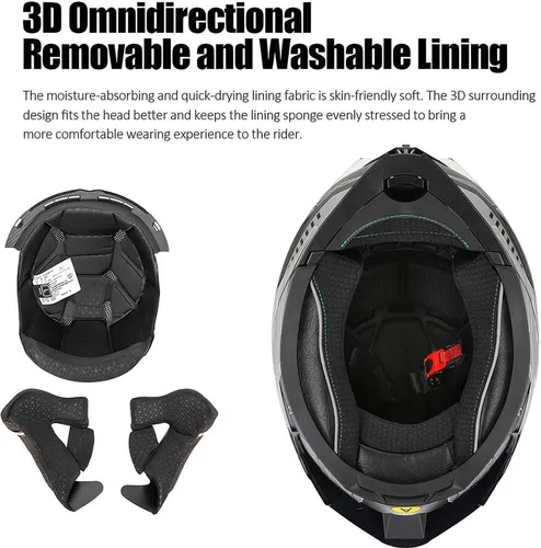 Miniatura 4 de Casco modular de motocicleta Bluetooth aprobado por DOT, abatible de cara completa con doble visera antivaho integrada, forro extraíble lavable