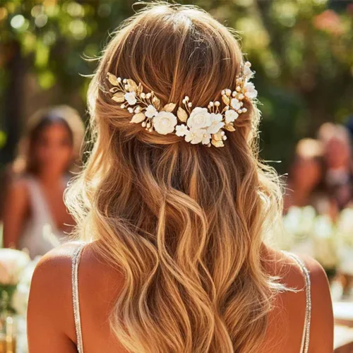Miniatura 6 de Unicra Flor novia pelo vid perla pieza de pelo nupcial hoja accesorios para el pelo diadema de diamantes de imitación para mujeres y niñas (dorado)