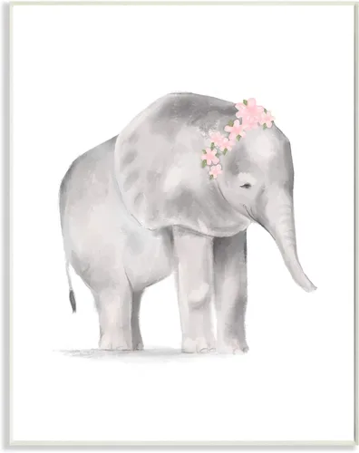 Stupell Industries Placa de pared con diseño floral de elefante bebé rosa y gris, diseño de Daphne Polselli, 13 x 19 pulgadas, gris