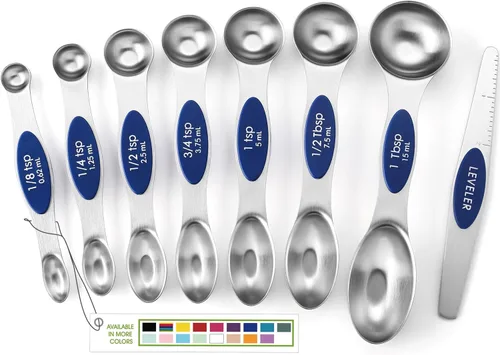 Miniatura 15 de Spring Chef Juego de 8 cucharas magnéticas de medición de acero inoxidable con nivelador, juego de cucharaditas y cucharas de mesa de doble cara