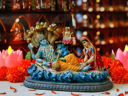 Miniatura 3 de BangBangDa Estatua de Dios hindú Vishnu Lakshmi – 8.3 pulgadas de largo, ídolo indio Vishnu Laxmi Murti, regalo para cumpleaños familiar indio