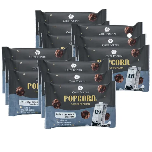CHEF POPPIN Palomitas de maíz con sabor gourmet de estilo asiático, sin OMG, Air Popped, paquete múltiple de 0.71 onzas (leche de avena y chocolate