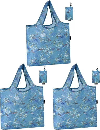 Miniatura 9 de HOLYLUCK Bolsas de comestibles reutilizables, bolsa de compras plegable resistente (estándar, 3 huellas de patas de perro azules)