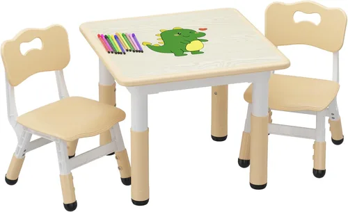 GAOMON - Juego de mesa y 2 sillas para niños con escritorio de graffiti, juego de mesa y sillas ajustables en altura para niños pequeños para leer,