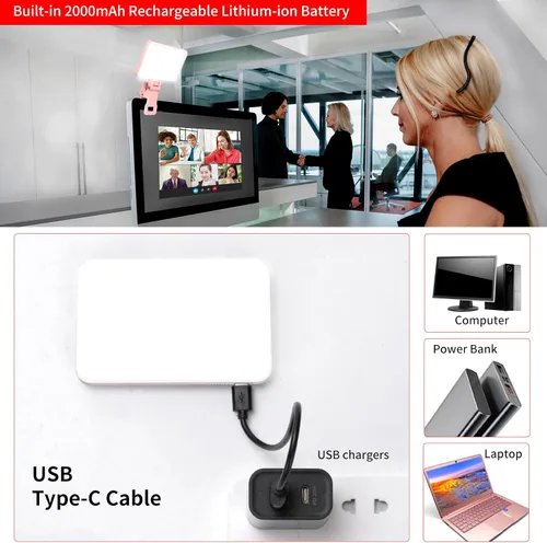 Miniatura 5 de Newmowa Luz rosa recargable para selfie, luz de video portátil con clip para teléfono/portátil/cámara con sensor inteligente, 3 modos, batería