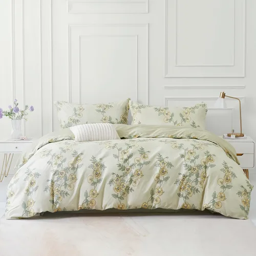 Miniatura 60 de SAPHREAS Juego de Funda de Edredón de Flores Rosas 2 piezas Algodón Estilo Jardín Campanilla Floral Ropa de Cama Juego de Funda de Edredón 100%