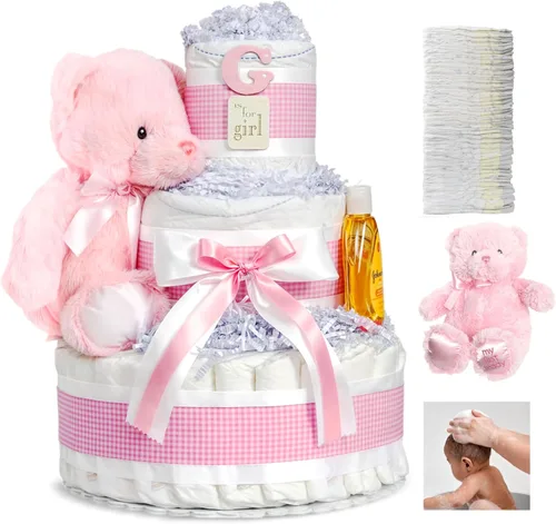 Miniatura 8 de Lil' Baby Cakes Pastel de Pañales Azul para Niño - Hace un Hermoso Regalo para Bebé Niño - Adorable y Práctico - Hecho a Mano con 42 Pañales