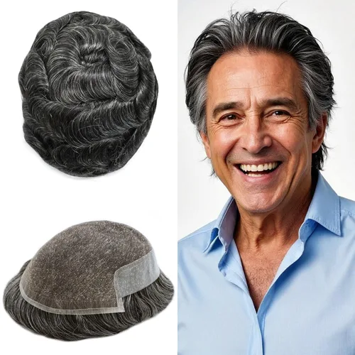 Toupee para hombres, pieza de cabello humano real, suave, sistema de reemplazo de encaje suizo para hombre, pieza de pelo de tupé, protesis capilar