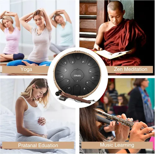 Miniatura 6 de Tambor de Lengua de Acero de 13 Pulgadas 15 Notas, LEKATO Tambor de Acero Clave C Principiante/Profesional Zen Tambor de Percusión para Meditación