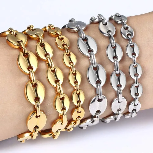 Miniatura 7 de Trendsmax Pulsera de cadena de eslabones de granos de café de 0.276 in chapada en oro de acero inoxidable trenzado para hombres y mujeres, 7-9