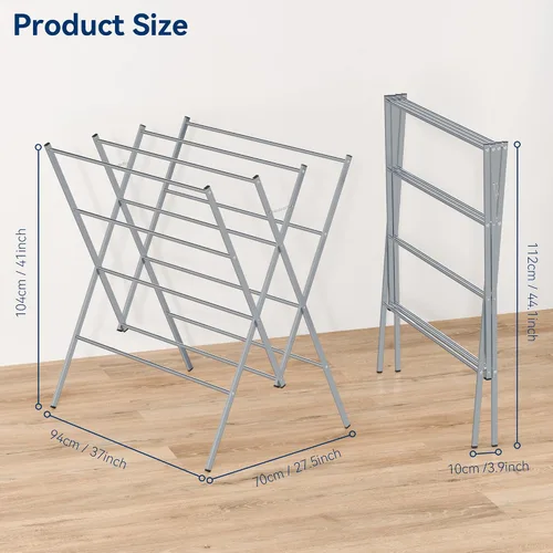 Miniatura 7 de Whitmor Tendedero plegable para ropa, 12 barras de metal para colgar ropa, uso en interiores y exteriores, 36.2 pulgadas de profundidad x 30.3