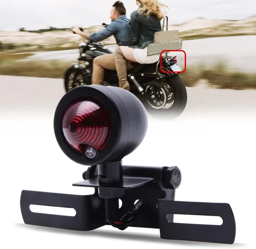Miniatura 6 de DREAMIZER Luz trasera de motocicleta negra de 12 V, lámpara de parada de freno con soporte para placa de matrícula compatible con Bobber Chopper
