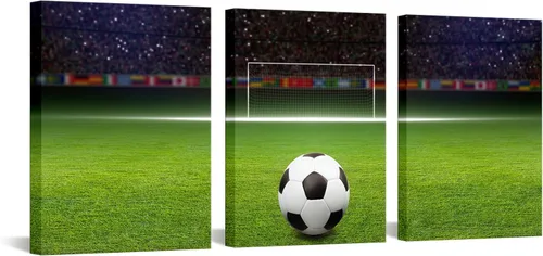 Lienzo decorativo de fútbol, arte de pared moderno para dormitorio, sala de estar y oficina, decoración de pared, estirado y enmarcado, fácil de