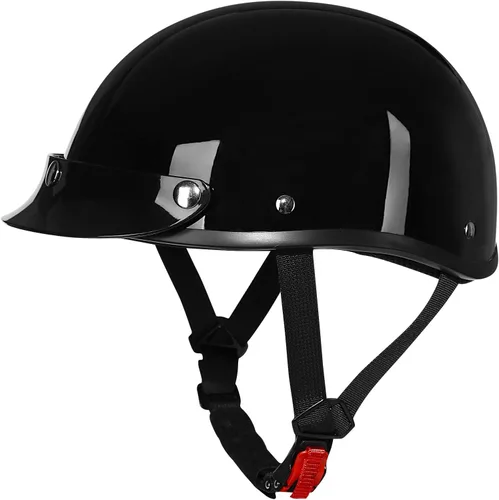 Miniatura 10 de Casco de media cara para motocicleta con diseño de calavera y crucero, aprobado por DOT Brillo negro