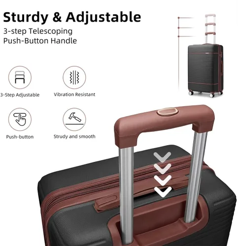 Miniatura 4 de Conjuntos de equipaje 6 piezas, Negro -, Equipaje extensible central Hardside con ruedas giratorias dobles