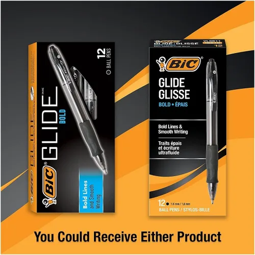 Miniatura 2 de BIC Glide Bold - Bolígrafos negros, punta gruesa (0.063 pulgadas), paquete de 12 unidades, bolígrafos retráctiles con cómodo agarre completo