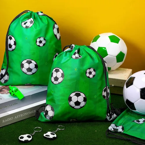Miniatura 5 de Coume Paquete de 20 bolsas de fútbol con cordón de 12 x 10 pulgadas, mochila deportiva portátil para niñas y niños, recuerdos de fiesta, refrigerios