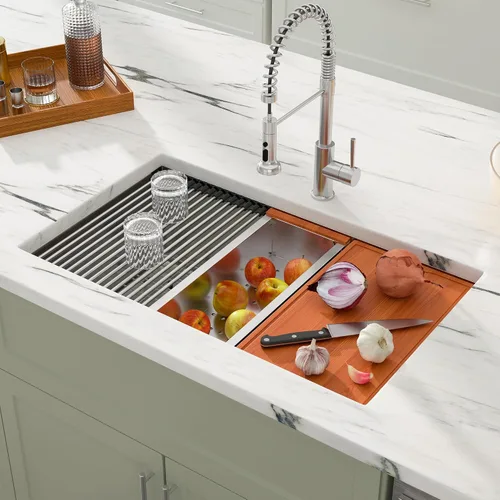Miniatura 3 de Dcolora DC-U7703 - Fregadero de cocina de montaje inferior de 27 pulgadas, de acero inoxidable 304 calibre 16, fregadero grande para debajo