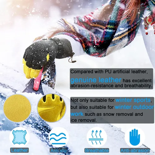 Miniatura 4 de Guantes de esquí de invierno de cuero para hombres, mujeres y niños, -22 3M Thinsulate cálidos para nieve, snowboard, motos de nieve, guantes