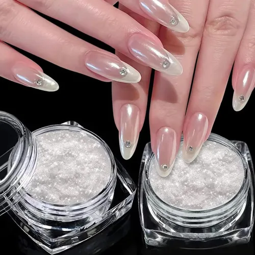 Miniatura 6 de 2 piezas de polvo de uñas cromado para arte de uñas, kit de polvo de uñas cromado con purpurina aurora transparente, pigmento para uñas, purpurina