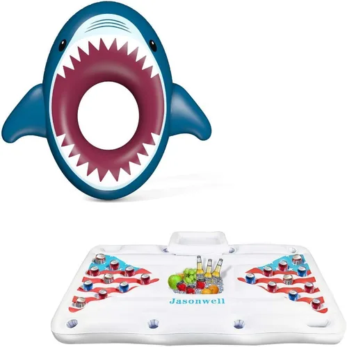 Jasonwell Flotador inflable de tiburón para piscina y flotador de piscina Jasonwell Beer Pong