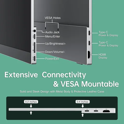 Miniatura 6 de cocopar Monitor portátil de 15.6 pulgadas 1080P FHD 60Hz 85% sRGB monitor de viaje con altavoz HDMI USB-C pantalla secundaria para laptop MacBook