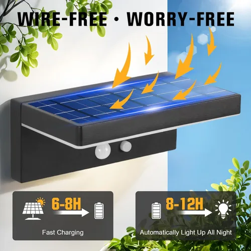 Miniatura 5 de Luces Solares con Sensor de Movimiento para Exteriores, 2 Unidades - 600 Lúmenes, 3 Modos, IP44, Impermeables, Luz de Pared Solar de Aluminio