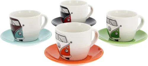 BRISA VW Collection - Juego de 4 tazas de café y té y capuchino Volkswagen en T1 Autobús Campervan (frente de autobús/3.4 fl oz/3.4 fl oz) (juego de