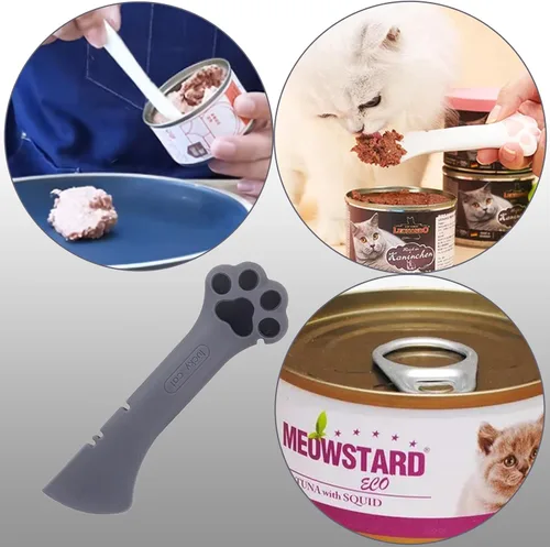 Miniatura 4 de Cuchara de comida para mascotas de silicona Sheldamy, abridor de lata de comida para gatos con pata, cuchara corta para comida húmeda o seca
