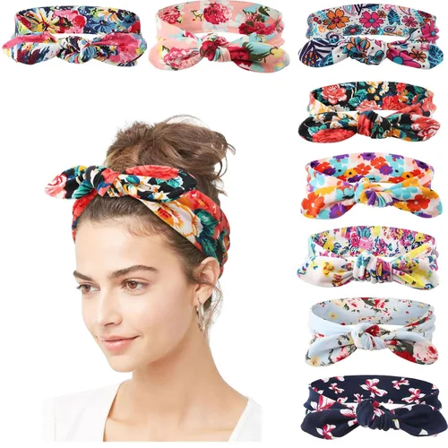 Miniatura 30 de DRESHOW 8 unidades de diademas ajustables con nudos antideslizantes elásticas, bandas de pelo de yoga para mujeres y niñas en colores sólidos