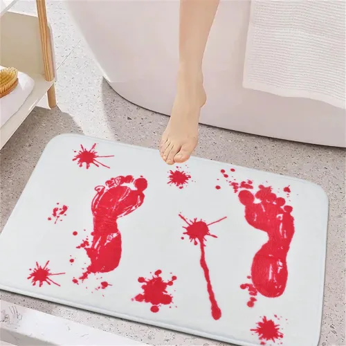 Miniatura 5 de Vanleonet Alfombra de baño de Halloween, huella sangrienta, huella de sangre impresa, alfombra de baño antideslizante y absorbente, decoración