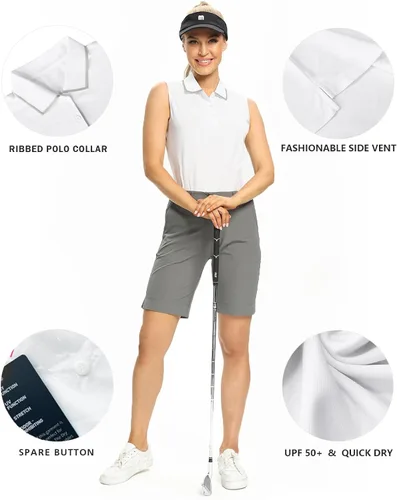 Miniatura 2 de Camisetas tipo polo para mujer, sin mangas, para golf, tenis, UPF 50+, ligeras