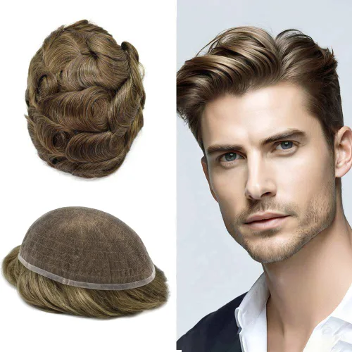 Miniatura 121 de PUNRU HAIR Completo Swiss Lace Toupee para hombres Sistema de cabello humano real Sistema de reemplazo de cabello humano para hombre Toupee